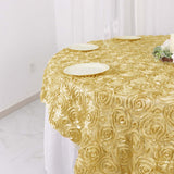 72x72inch Champagne 3D Rosette Satin Table Overlay, Square Tablecloth Topper