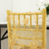 Gold Organza Floral Sequin Embroidered Chiavari Chair Back Slipcover