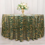 120inch Hunter Emerald Green Gold Wave Mesh Round Tablecloth With Embroidered Sequins