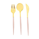 Metallic Gold Modern Silverware Set, Premium Plastic Cutlery Set With Rose Gold Handle - 8Inch