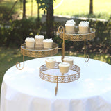 15inch Tall Gold Metal Rotating Cake Stand with Clear Acrylic Round Plates, Hollow Lace Design 3