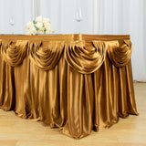 14ft Gold Pleated Satin Double Drape Table Skirt