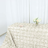 90" x 156" Ivory Grandiose Rosette 3D Satin Rectangle Tablecloth