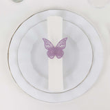 12 Pack Lavender 3D Butterfly Shimmery Paper Napkin Holders, Laser Cut Disposable Napkin Rings Bands