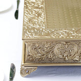 22inch Square Gold Embossed Cake Pedestal, Metal Cake Stand Cake Riser