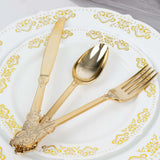 24 Pack | Metallic Gold Baroque Style Heavy Duty Plastic Silverware Set