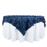 72x72inch Navy Blue 3D Leaf Petal Taffeta Fabric Table Overlay#whtbkgd