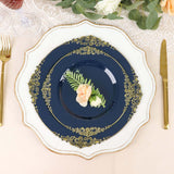 10 Pack 8inch Navy Blue Plastic Salad Plates With Gold Leaf Embossed Baroque Rim, Round Disposable