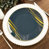 10 Pack | 10inch Navy Blue and Gold Brush Stroked Round Plastic Dinner Plates