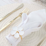 4 Pack | White & Gold Metal Flower Napkin Rings, Floral Serviette Buckle Napkin Holder Set