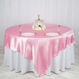 90"x90" Pink Satin Square Table Overlay