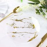 10 Pack | 8inch Gold and Clear Marble Plastic Appetizer Salad Plates