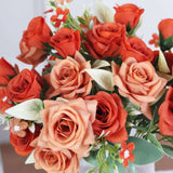 4 Bushes 12inch Terracotta (Rust) Real Touch Artificial Silk Rose Flower Bouquet