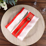 5 Pack | Red & White Striped Satin Cloth Dinner Napkins | 20x20Inch