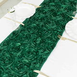 14x108inch Hunter Emerald Green Grandiose 3D Rosette Satin Table Runner