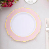 10 Pack 8inch Blush Rose Gold White Disposable Salad Appetizer Plates Round Blossom Design