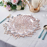 6 Pack Rose Gold Metallic Vinyl Placemats, Floral Non-Slip Round Dining Table Mats 15"