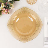 10 Pack 8" Amber Plastic Salad Plates With Gold Leaf Embossed Baroque Rim