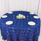 120inch Royal Blue Grandiose 3D Rosette Satin Round Tablecloth