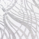 72x72inch Silver Wave Mesh Square Table Overlay With Embroidered Sequins#whtbkgd