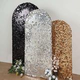 6ft Sparkly Silver Double Sided Big Payette Sequin Chiara Backdrop Stand Cover For Fitted Round Top 