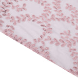 90x156inch Blush Rose Gold Sequin Leaf Embroidered Rectangular Tablecloth, Sheer Table Overlay