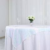 60x60inch Iridescent Blue Duchess Sequin Square Table Overlay, Table Linen Decor