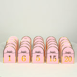 25 Pack Blush Arch Table Numbers Tent Cards with Metallic Gold Foil 1-25 Numbers Print