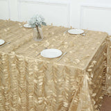 90x156inch Champagne 3D Leaf Petal Taffeta Fabric Rectangle Tablecloth