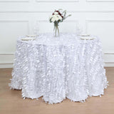 132inch White 3D Leaf Petal Taffeta Fabric Round Tablecloth
