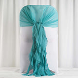 1 Set Turquoise Chiffon Hoods With Ruffles Willow Chiffon Chair Sashes
