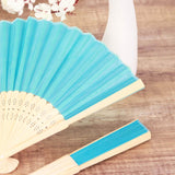 5 Pack Turquoise Asian Silk Folding Fans Party Favors, Oriental Folding Fan Favors