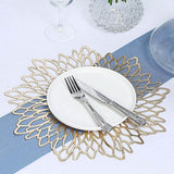 6 Pack Gold Vinyl Placemats, Decorative Floral Non-Slip Round Dining Table Mats 15"