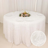 120inch White Fringe Shag Polyester Round Tablecloth