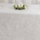 90"x156" White Seamless Premium Crushed Velvet Rectangular Tablecloth for 8 Foot Table