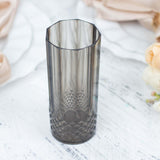 6 Pack | 14oz Black Crystal Cut Reusable Plastic Cocktail Tumbler Cups