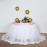 14FT White Extra Long 48 inch Two Layered Tulle & Satin Table Skirt