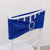 5 Pack Royal Blue Shimmer Tinsel Spandex Stretch Chair Sashes With Round Silver Rhinestone Chair