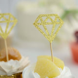 24 Pack | Glitter Gold Diamond Ring Cupcake Toppers, Party Cake Picks