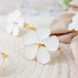 4 Pack | White & Gold Metal Flower Napkin Rings, Floral Serviette Buckle Napkin Holder Set