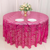 120inch Fuchsia Silver Wave Mesh Round Tablecloth With Embroidered Sequins