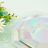 7.5inch Iridescent Geometric Dessert Salad Paper Plates, Disposable Plates with Decagon Rim