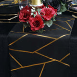 9ft Black With Gold Foil Geometric Pattern Table Runner