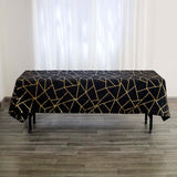 60"x102" Black Rectangle Polyester Tablecloth With Gold Foil Geometric Pattern