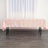 60"x102" Blush Rectangle Polyester Tablecloth With Gold Foil Geometric Pattern