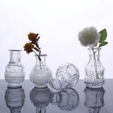 Set of 4 | Vintage Clear Glass Mini Bud Flower Vases, Antique Decorative Wedding Table Centerpieces