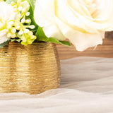 4 Pack | 3inch Gold Textured Ceramic Indoor Planters Pots, Round Brushed Flower Vases