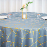 120inch Dusty Blue Round Polyester Tablecloth With Gold Foil Geometric Pattern