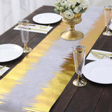 108inch Metallic Gold / White Icicle Print Non-Woven Foil Table Runner