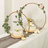 20inch Gold Round Metal Floral Hoop Cake Stand, Dessert Display Centerpiece Stand With Wooden Base